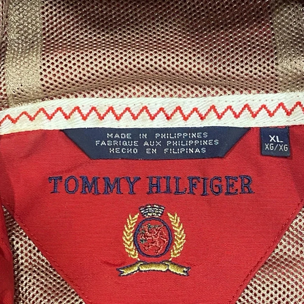 VTG 90s Tommy Hilfiger Jacket Pullover‎ Windbreaker Mens XL Red Spell Out Hood
